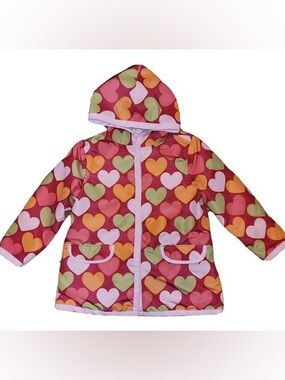 Colorful Girls pink red orange Heart Love Hooded Rain Jacket Gymboree M (7-8)